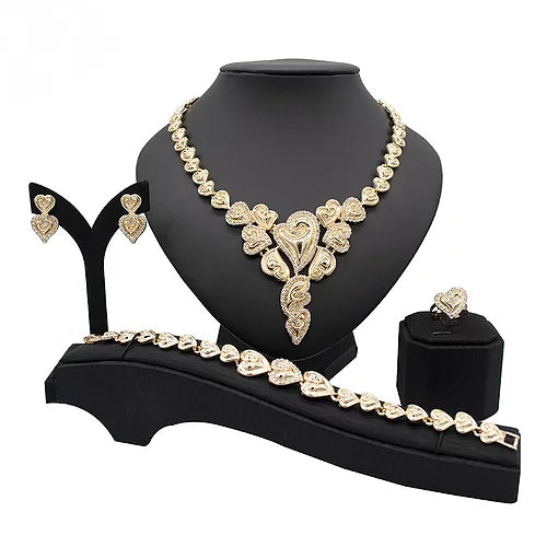 Hearts Jewelry Set 18K Gold-Filled Necklace, Earrings, Bracelet and Ring.