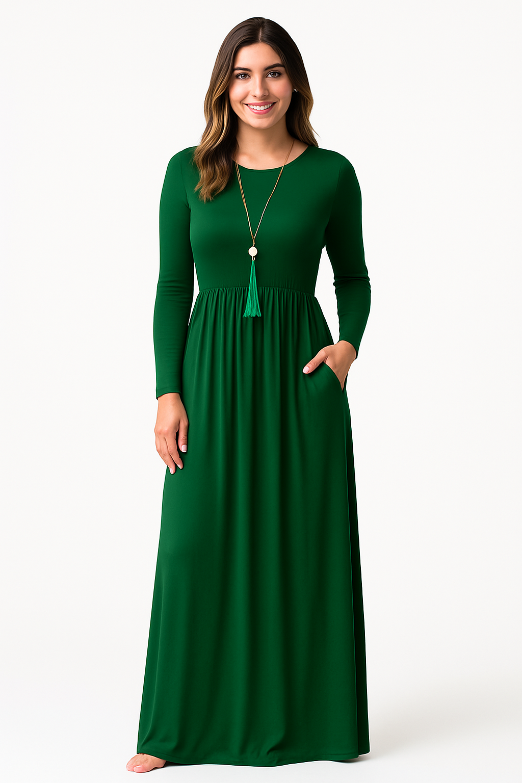 Women's Long Sleeve Loose Plain Maxi Dresses Casual Long Dresses with Pockets