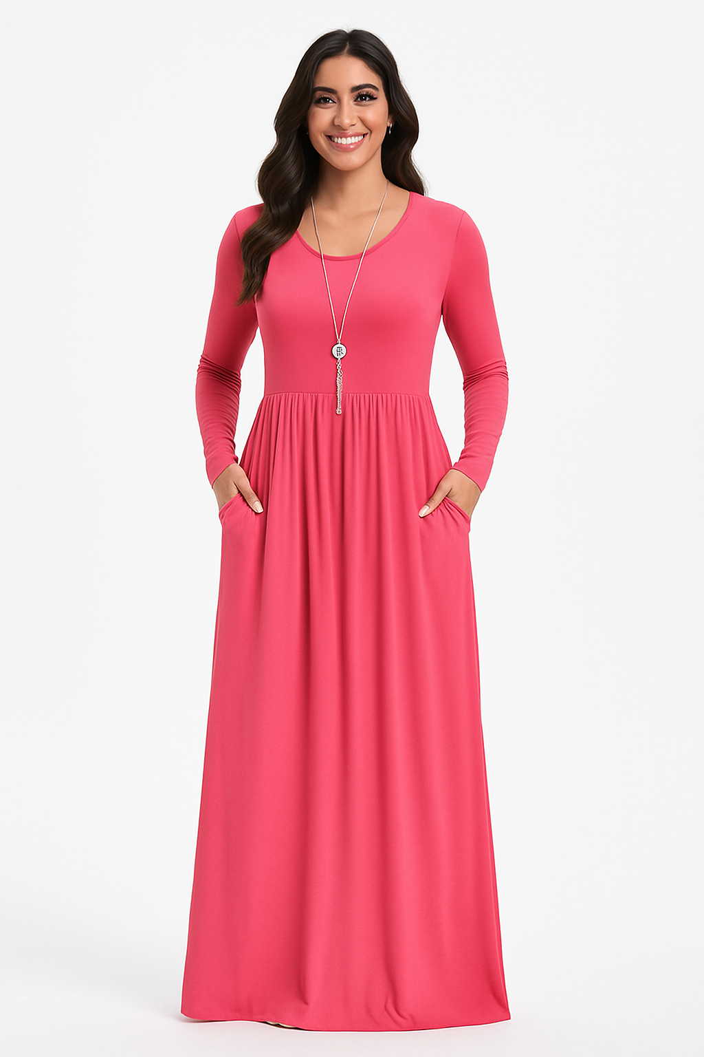 Women's Long Sleeve Loose Plain Maxi Dresses Casual Long Dresses with Pockets