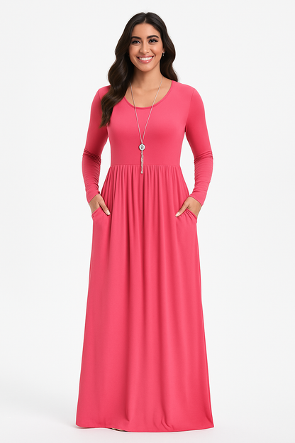 Women's Long Sleeve Loose Plain Maxi Dresses Casual Long Dresses with Pockets