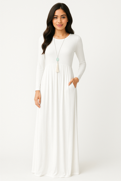 Women's Long Sleeve Loose Plain Maxi Dresses Casual Long Dresses with Pockets