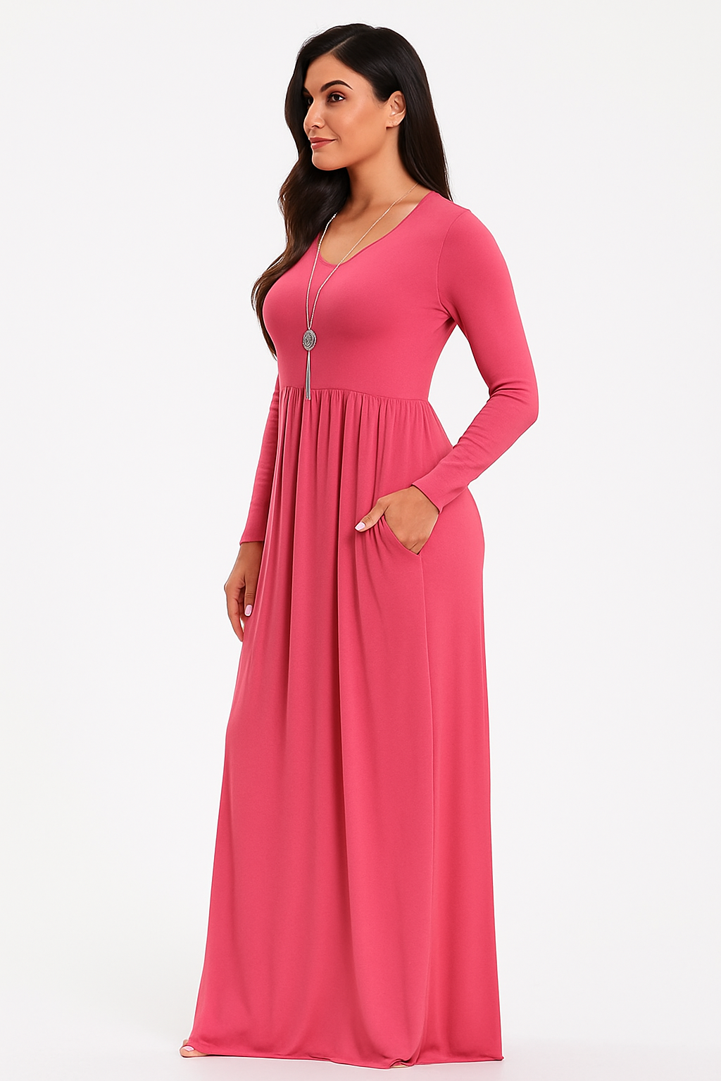 Women's Long Sleeve Loose Plain Maxi Dresses Casual Long Dresses with Pockets