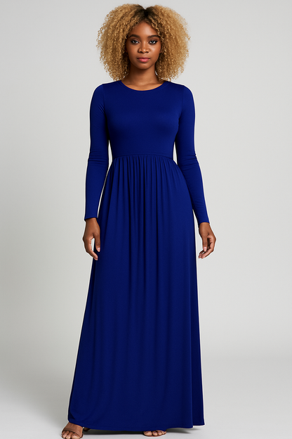 Women's Long Sleeve Loose Plain Maxi Dresses Casual Long Dresses with Pockets