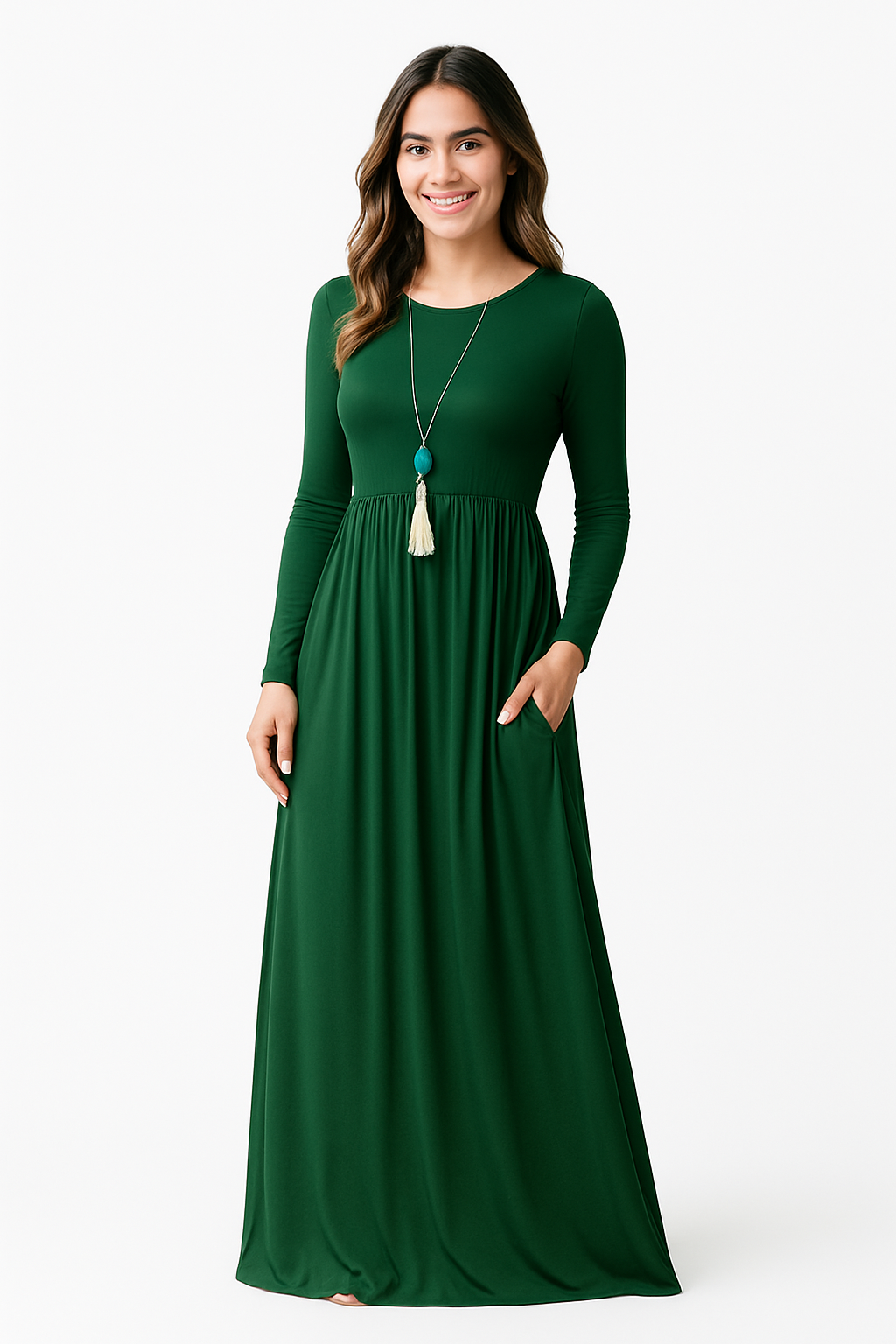 Women's Long Sleeve Loose Plain Maxi Dresses Casual Long Dresses with Pockets