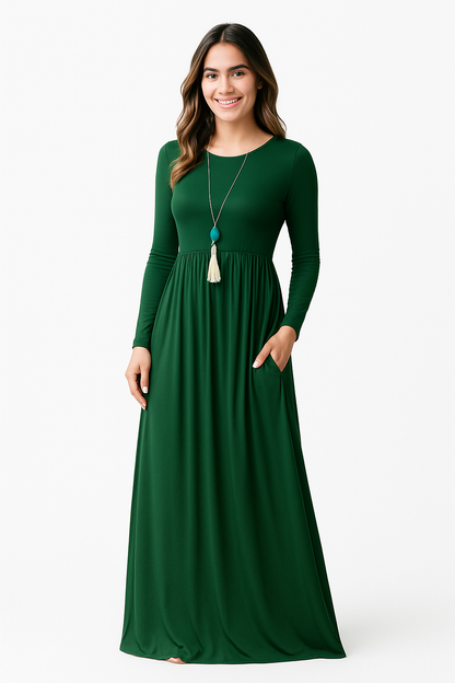 Women's Long Sleeve Loose Plain Maxi Dresses Casual Long Dresses with Pockets