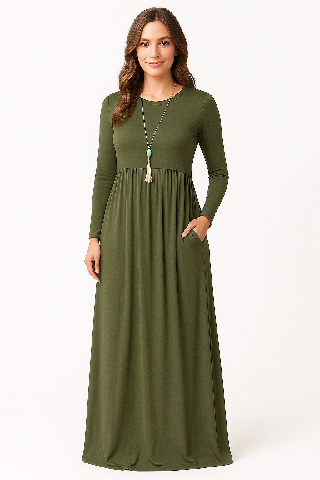 Women's Long Sleeve Loose Plain Maxi Dresses Casual Long Dresses with Pockets