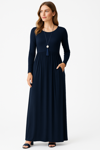 Women's Long Sleeve Loose Plain Maxi Dresses Casual Long Dresses with Pockets