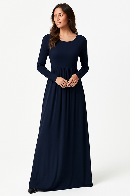 Women's Long Sleeve Loose Plain Maxi Dresses Casual Long Dresses with Pockets