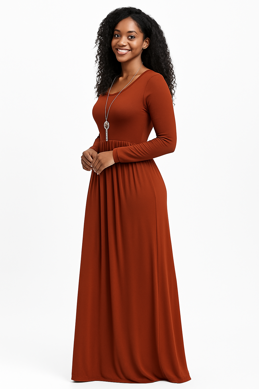 Women's Long Sleeve Loose Plain Maxi Dresses Casual Long Dresses with Pockets