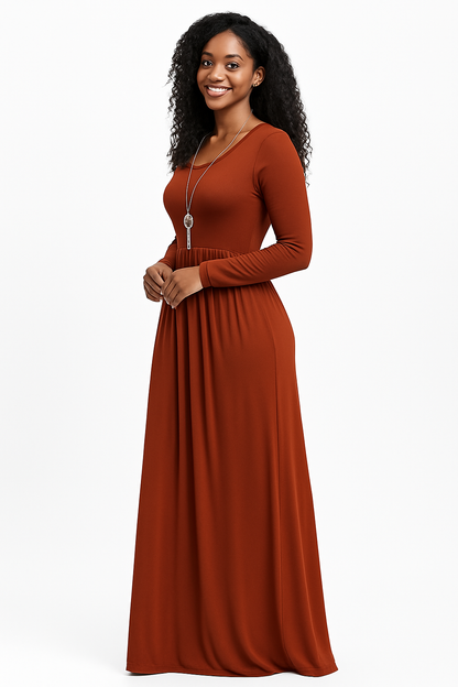 Women's Long Sleeve Loose Plain Maxi Dresses Casual Long Dresses with Pockets