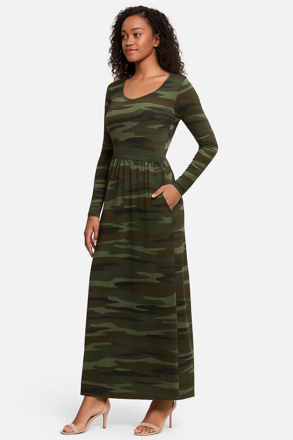 Women's Long Sleeve Loose Plain Maxi Dresses Casual Long Dresses with Pockets