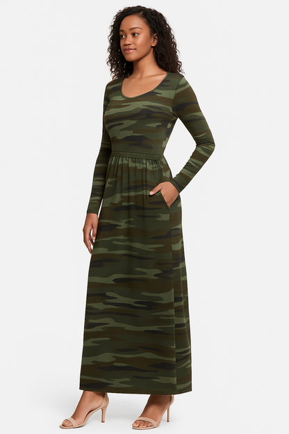 Women's Long Sleeve Loose Plain Maxi Dresses Casual Long Dresses with Pockets