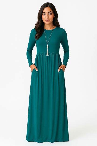 Women's Long Sleeve Loose Plain Maxi Dresses Casual Long Dresses with Pockets